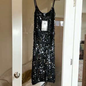 NWT Betsey Johnson Sequins Body con black dress Size S